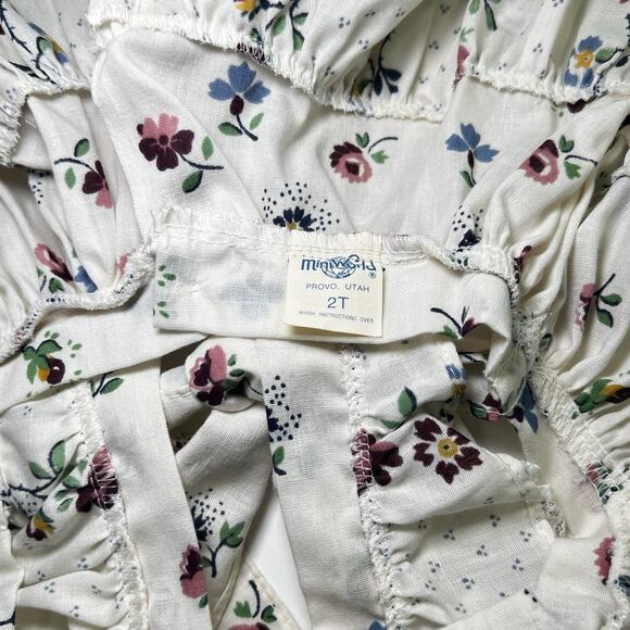 Vtg Mini World Inc. Pink Dress frilly lace floral Bow Ruffles sz 2t Full Circle - Picture 5 of 7